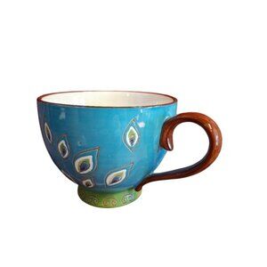 Hand-Painted Peacock Feather Large Ceramic Mug 16 Oz By Pier 1 Imports